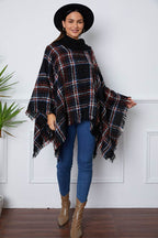 Shiny Turtleneck Plaid Raw Hem Sweater - Delanoir