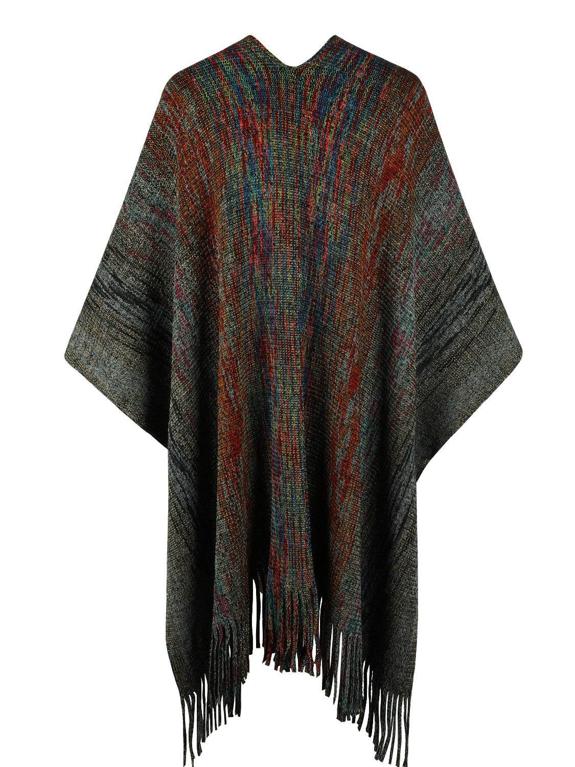 Heathered Fringe Hem Poncho - Delanoir