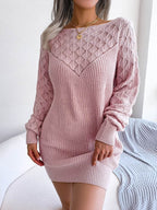 Openwork Boat Neck Sweater Dress - Delanoir