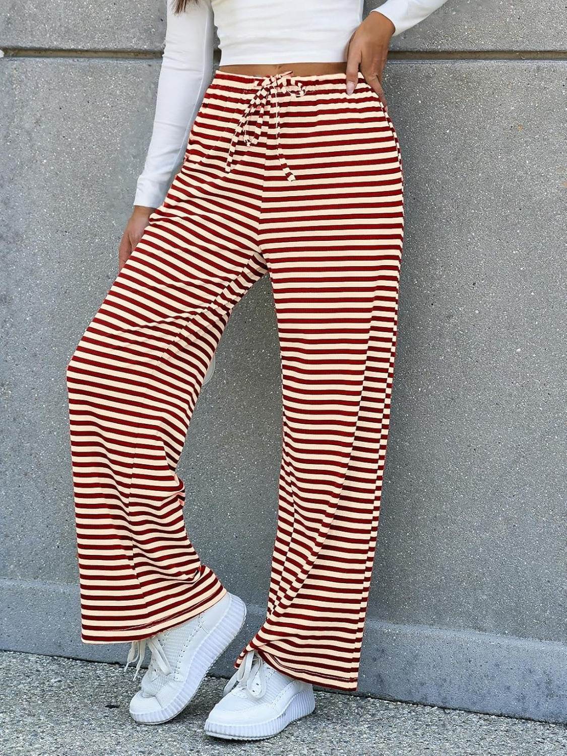 Lovelet Striped Wide Leg Pants - Delanoir