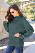 Basic Bae Full Size Ribbed Exposed Seam Mock Neck Knit Top - Delanoir