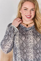 Hailey & Co Full Size Snakeskin V-Neck Long Sleeve Top - Delanoir