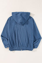 Pocketed Zip Up Long Sleeve Hooded Jacket - Delanoir