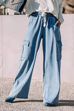 Drawstring Cargo Pocket Wide Leg Jeans - Delanoir