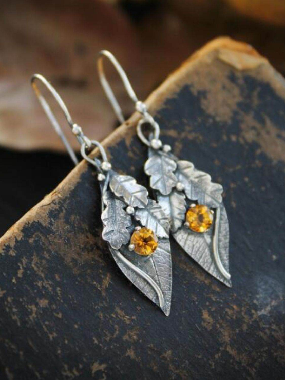 Alloy Rhinestone Leaf Shape Earrings - Delanoir