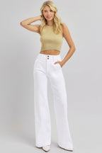 RISEN Full Size Tummy Control Double Button Wide Leg Jeans - Delanoir