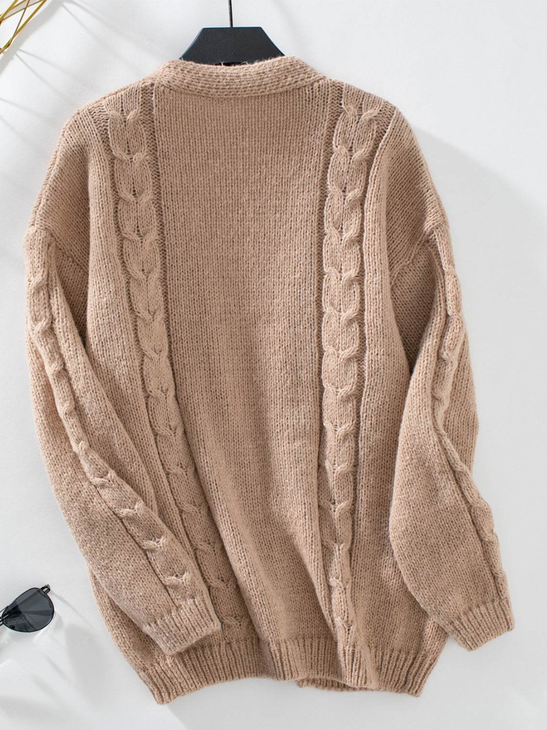 Cable-Knit Open Front Long Sleeve Cardigan - Delanoir