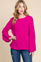 BOMBOM Textured Balloon Sleeve Top - Delanoir