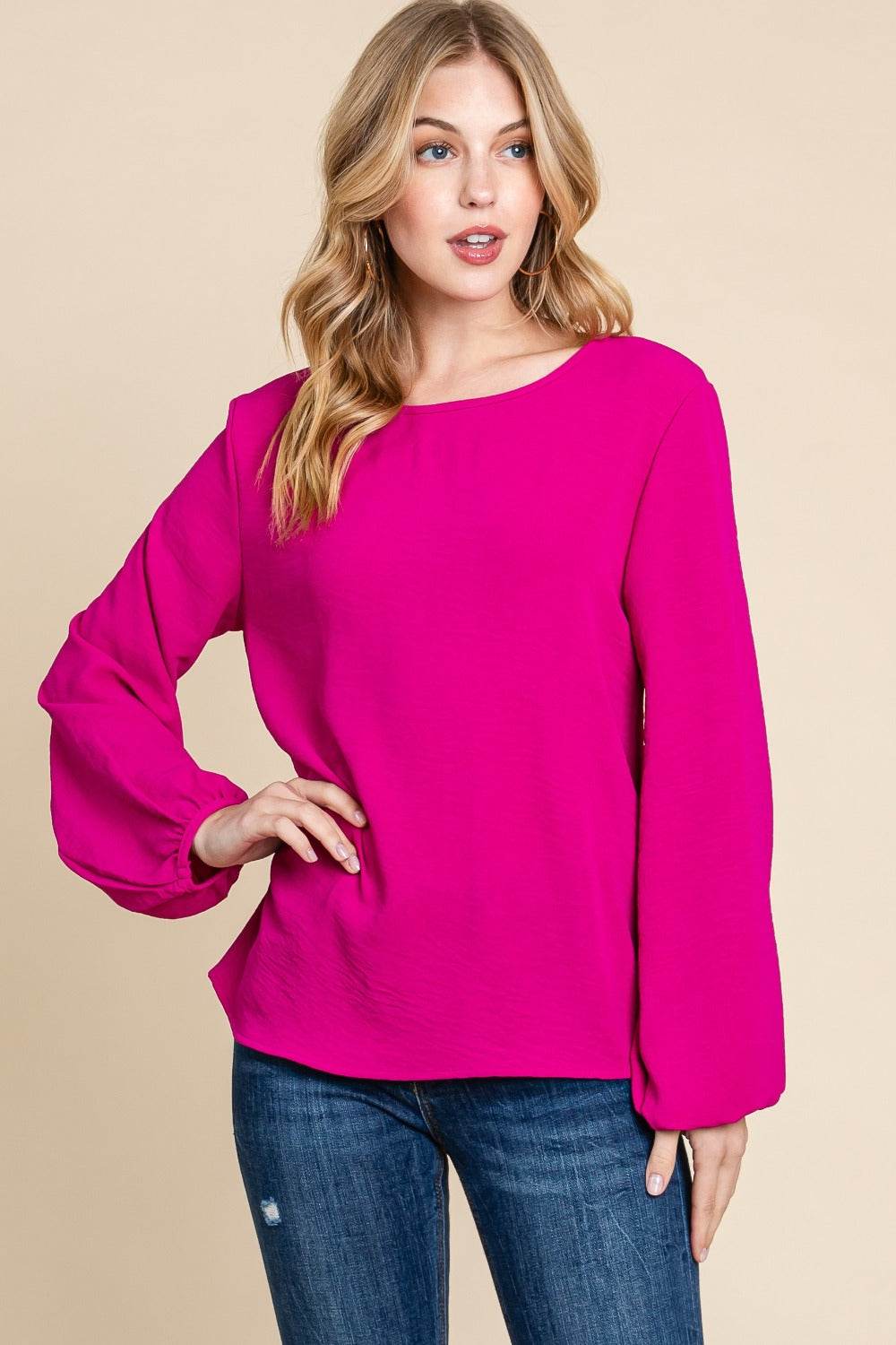 BOMBOM Textured Balloon Sleeve Top - Delanoir