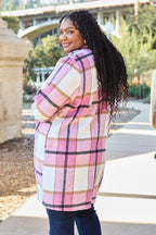 Double Take Full Size Plaid Button Up Lapel Collar Coat - Delanoir