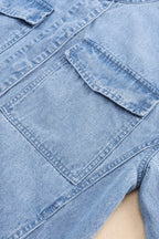 Drawstring Snap Down Denim Jacket with Chest Pockets - Delanoir