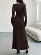 Devine Ruched Long Sleeve Maxi Dress - Delanoir