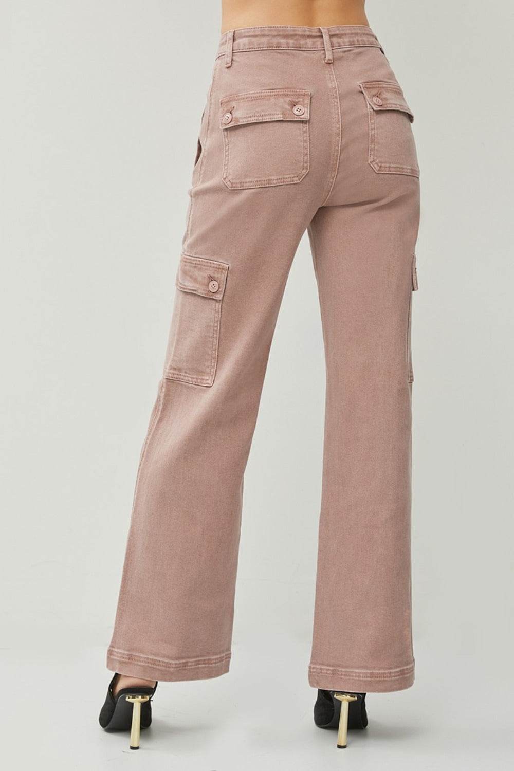 RISEN Full Size High Rise Wide Leg Cargo Jeans - Delanoir