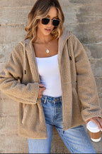 Drawstring Fleece Zip Up Hooded Jacket - Delanoir