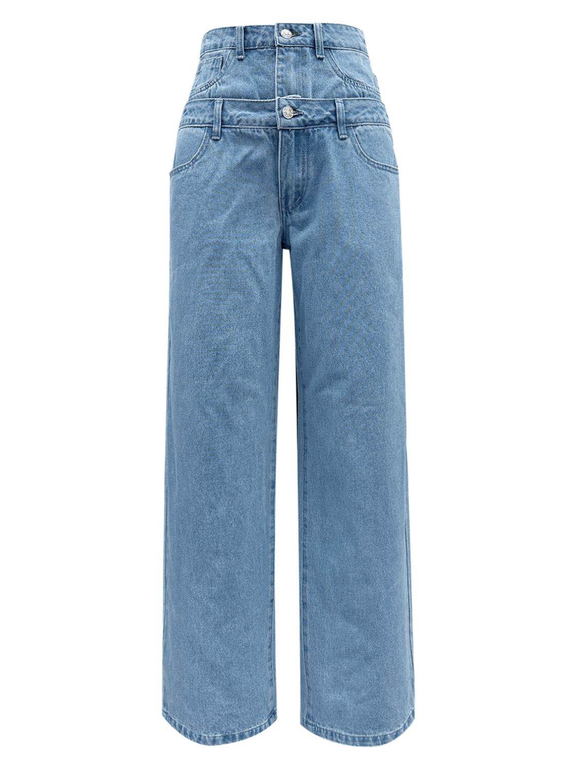 Faux Layered High Waist Jeans - Delanoir