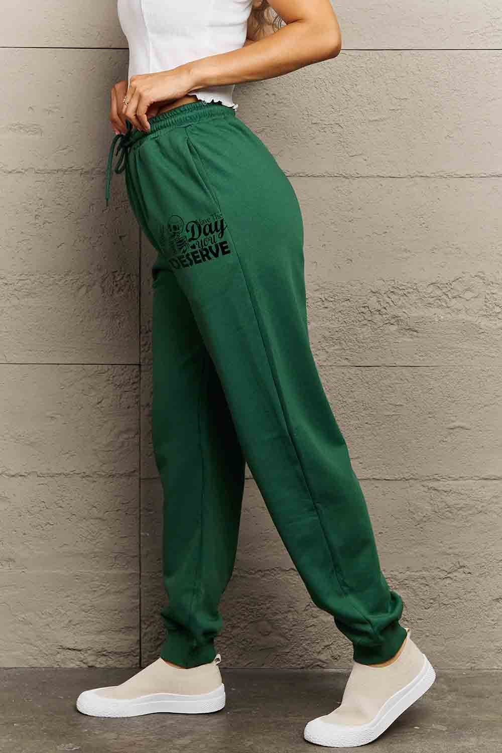 Simply Love Full Size HAVE THE DAY YOU DESERVE Graphic Sweatpants - Delanoir