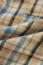 Drawstring Waffle Knit Patchwork Hooded Plaid Shacket - Delanoir