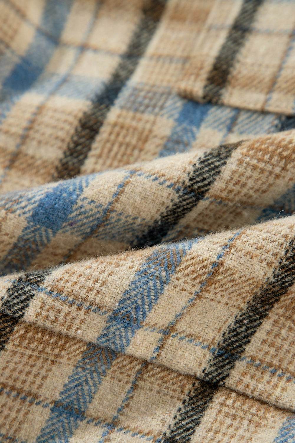 Drawstring Waffle Knit Patchwork Hooded Plaid Shacket - Delanoir