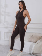 Half Zip Wide Strap Active Jumpsuit - Delanoir