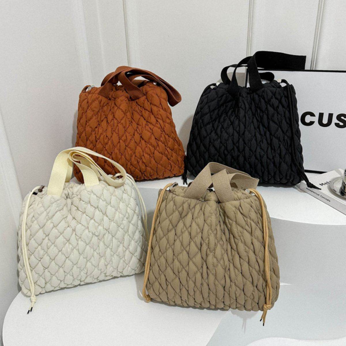 Drawstring Bubble Texture Tote Bag - Delanoir