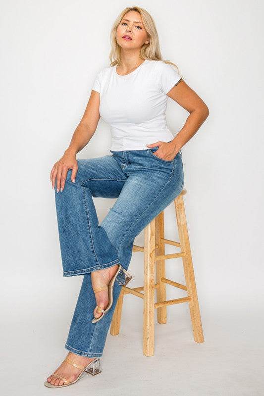 bytos Full Size Cat's Whiskers Mid Rise Bootcut Jeans - Delanoir