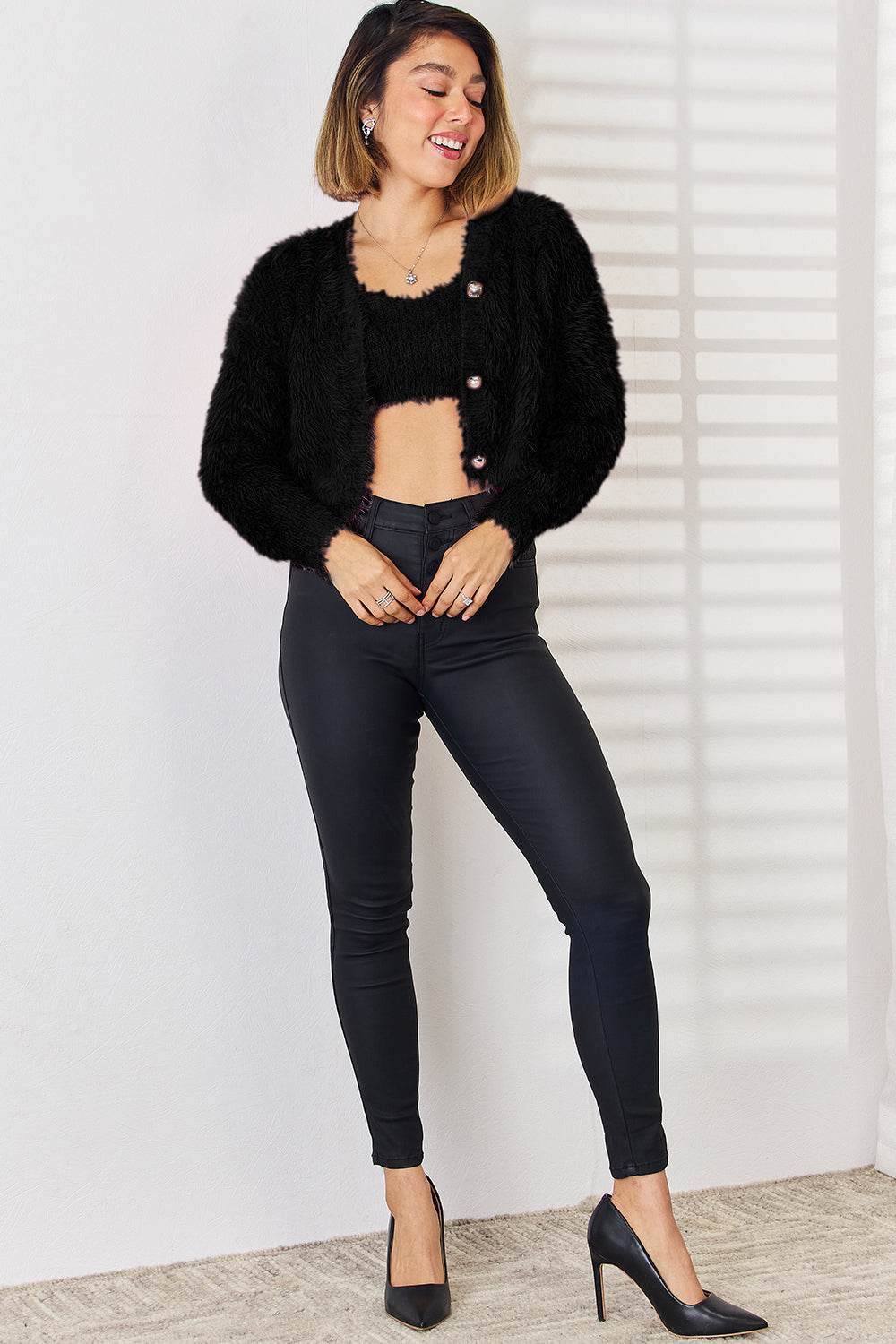 Scoop Neck Vest and Cardigan Sweater Set - Delanoir