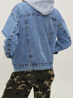 Button Up Collared Neck Long Sleeve Denim Jacket - Delanoir