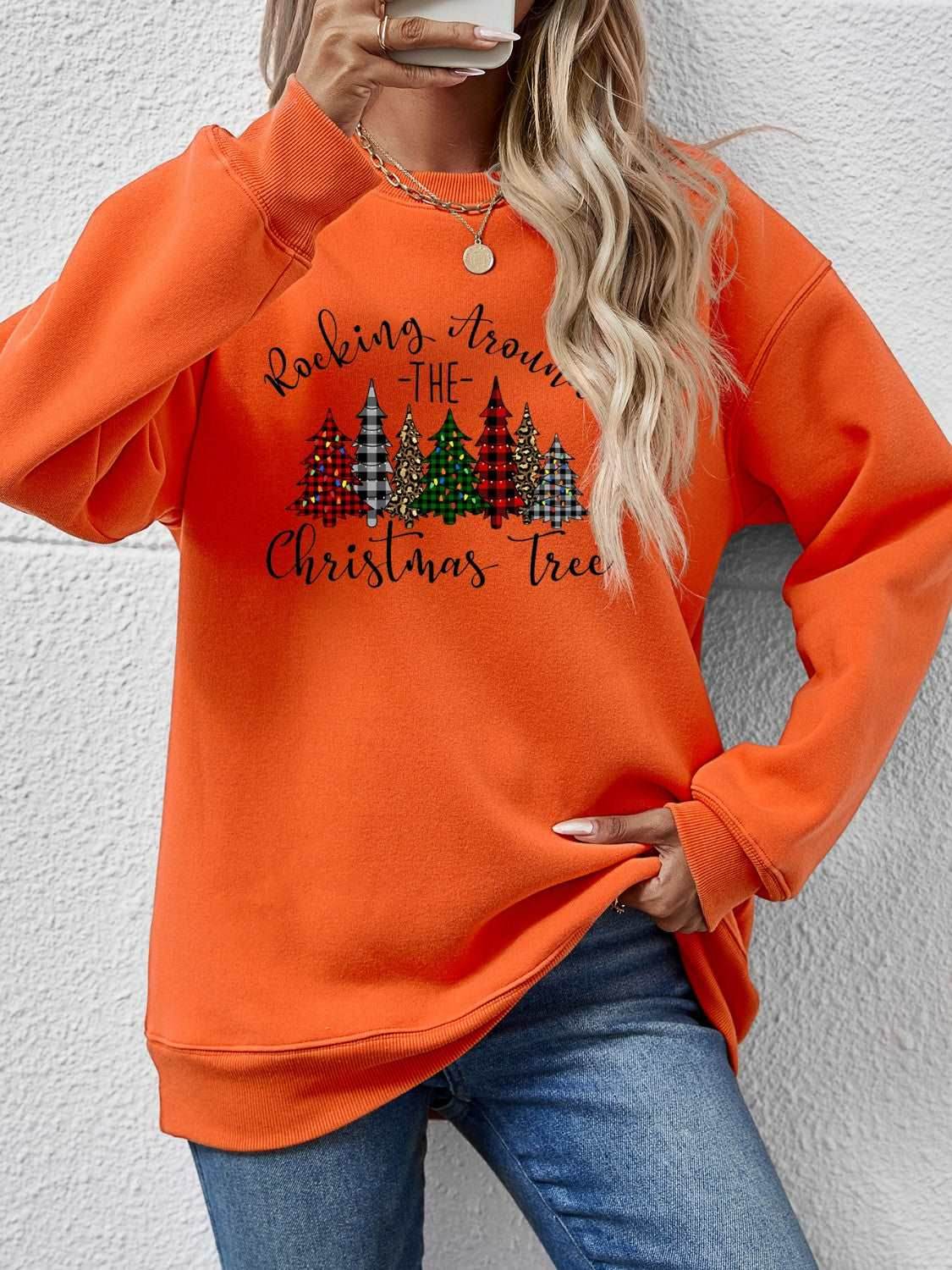 Christmas Tree Graphic Round Neck Sweatshirt - Delanoir