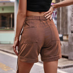 High Waist Denim Cargo Shorts - Delanoir