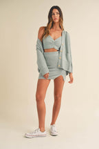 MABLE 3 Pieces Sweater Set with Crop Cami, Mini Skirt, Cardigan - Delanoir