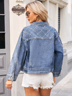 Pearl Trim Long Sleeve Denim Jacket - Delanoir