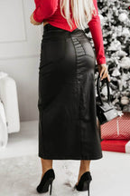 Slit PU Leather Midi Skirt - Delanoir