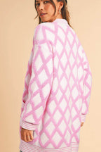 Geometric Open Front Long Sleeve Cardigan - Delanoir