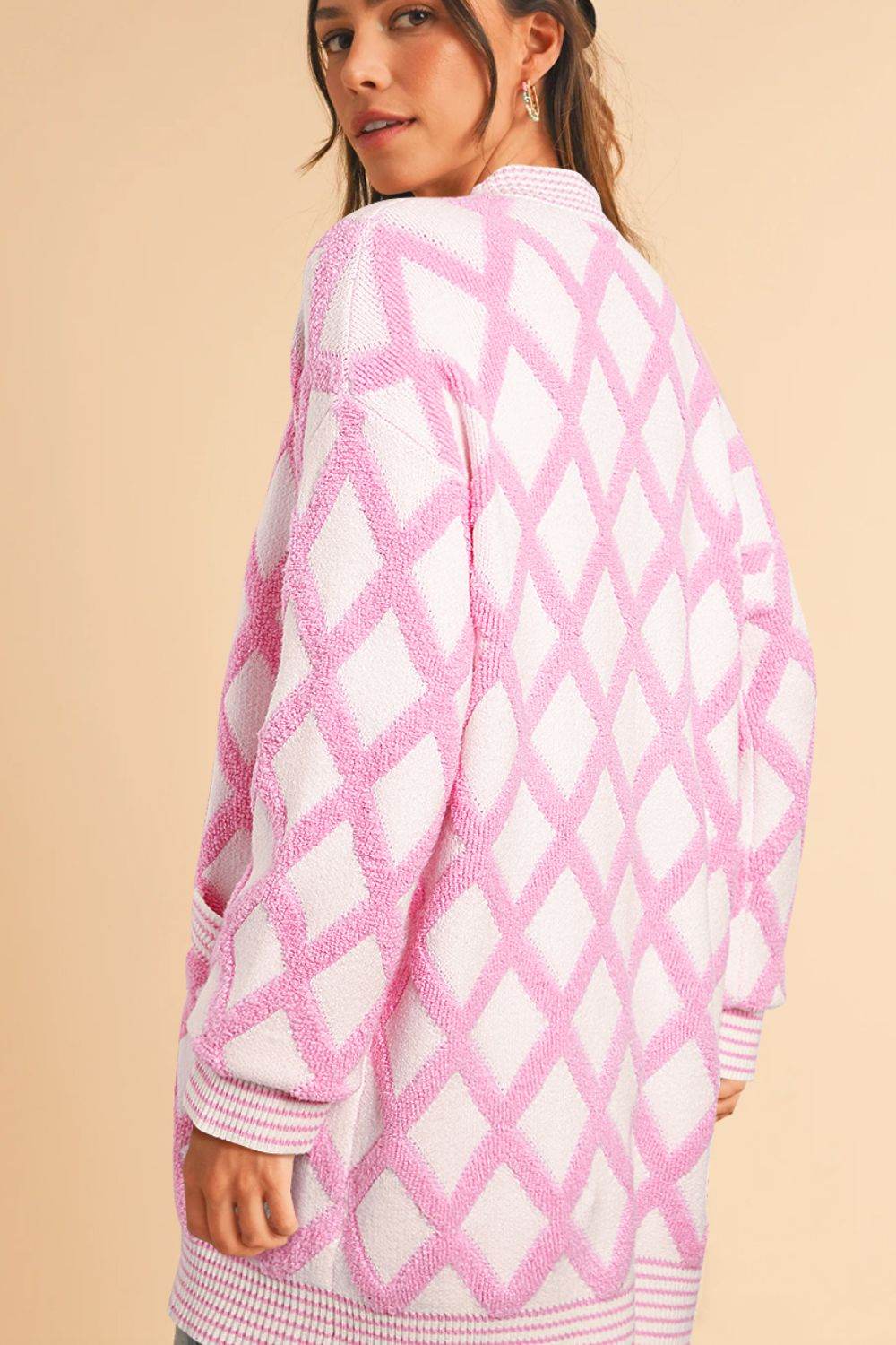 Geometric Open Front Long Sleeve Cardigan - Delanoir