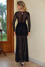 Semi-Sheer Slit Round Neck Dress - Delanoir