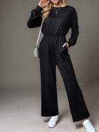 Tied Round Neck Wide Leg Jumpsuit - Delanoir