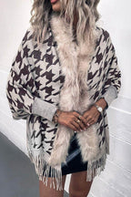 Houndstooth Fringe Hem Poncho - Delanoir