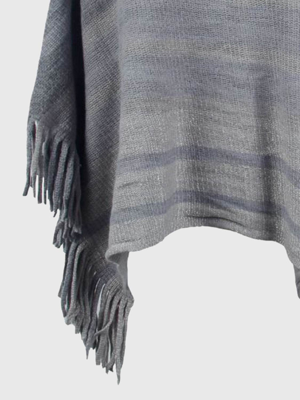 Striped Boat Neck Poncho with Fringes - Delanoir