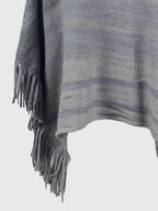 Striped Boat Neck Poncho with Fringes - Delanoir