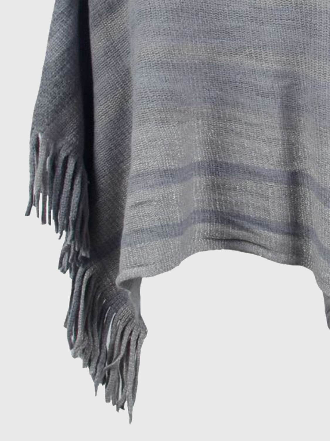 Striped Boat Neck Poncho with Fringes - Delanoir