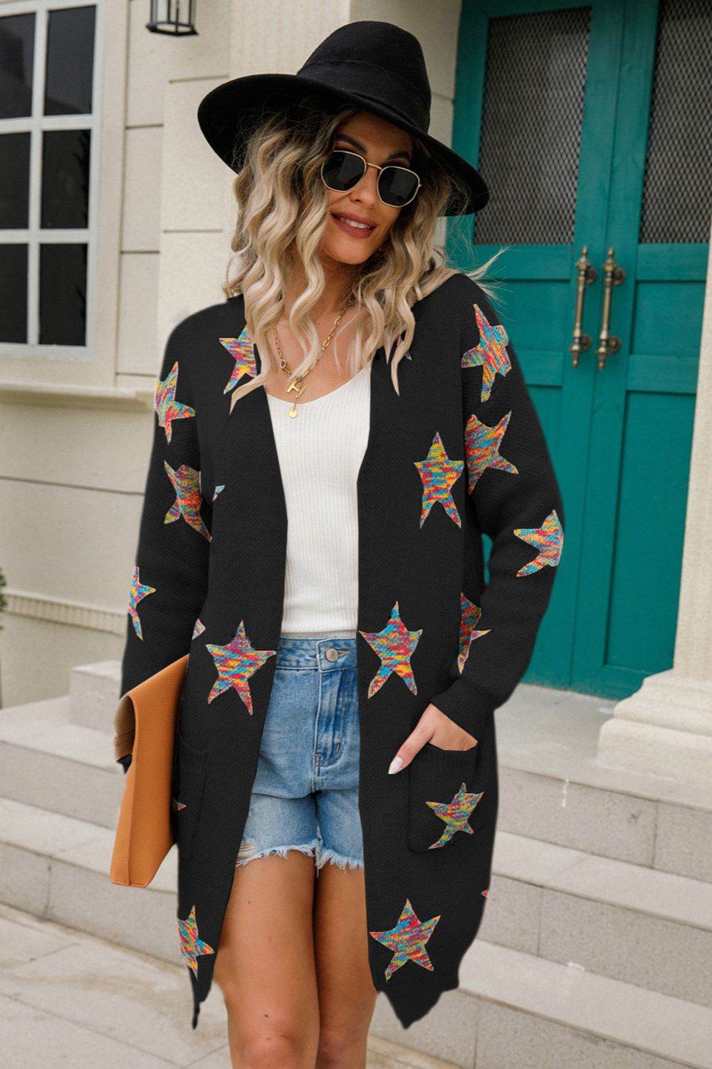 Angel Wings Star Open Front Long Sleeve Cardigan - Delanoir