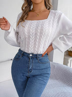 Cable-Knit Square Neck Long Sleeve Sweater - Delanoir