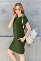 Basic Bae Full Size Round Neck Short Sleeve Dress with Pockets - Delanoir