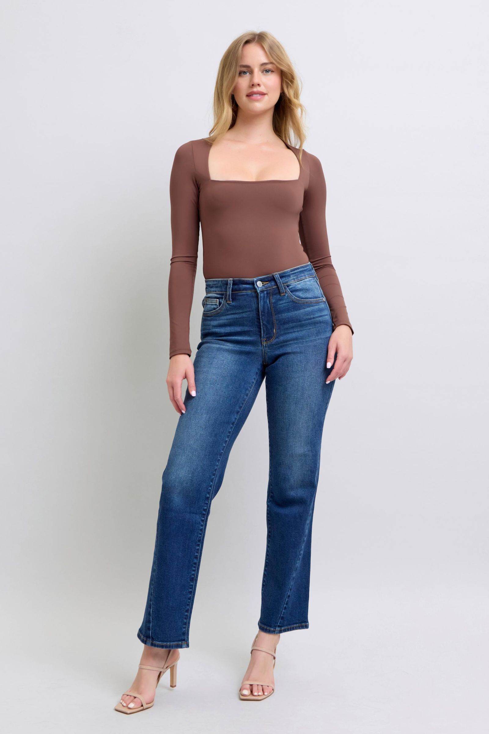 Judy Blue Full Size Side Seam Detail Straight Jeans with Pockets - Delanoir