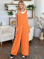 Double Take Full Size Texture Sleeveless Wide Leg Jumpsuit - Delanoir