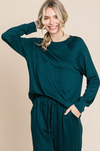 Super Lady Round Neck Raglan Sleeve Top and Drawstring Pants Lounge Set - Delanoir