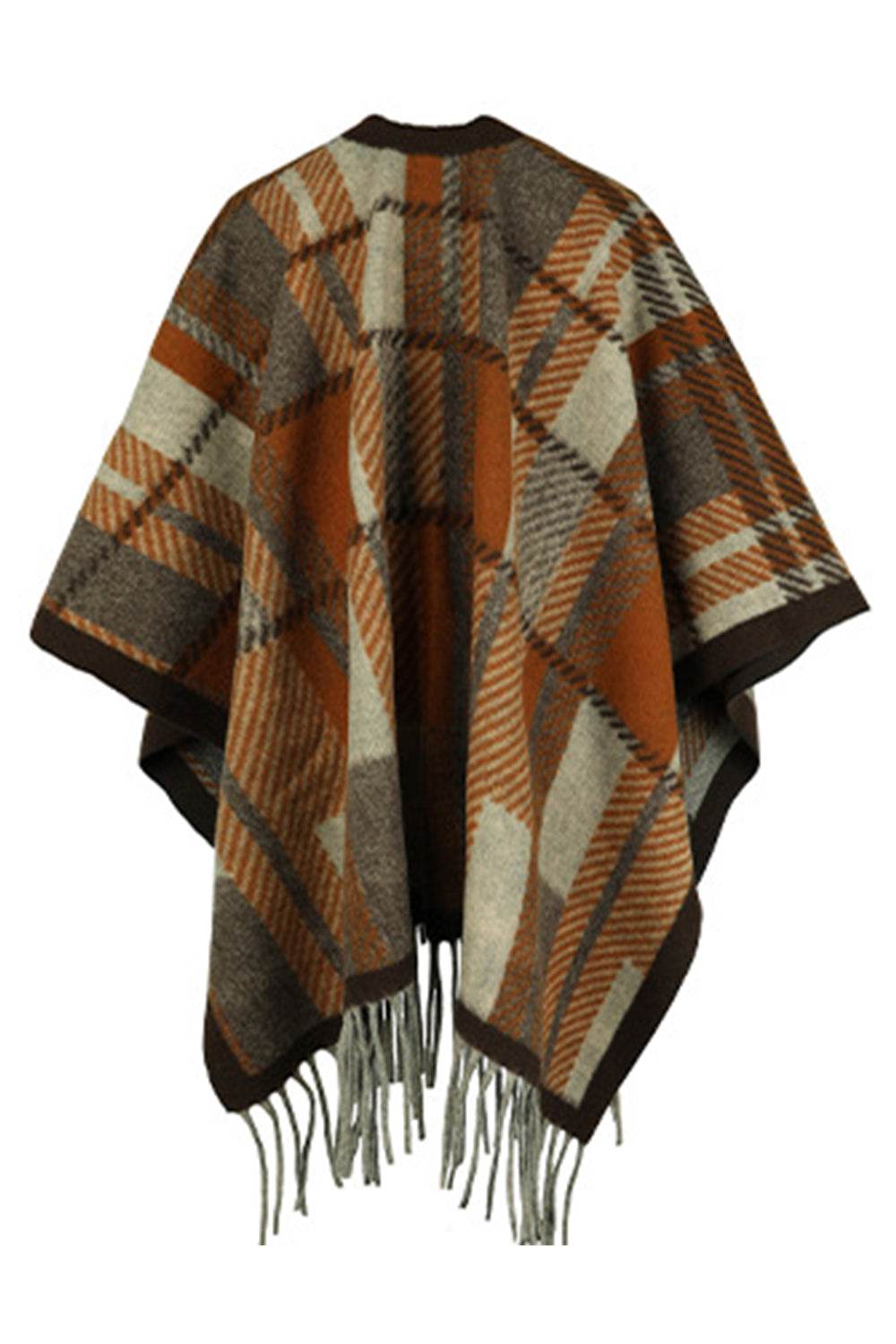 Cloak Sleeve Fringe Detail Poncho - Delanoir