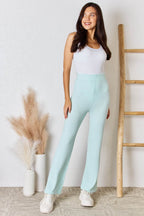RISEN Full Size High Waist Ultra Soft Knit Flare Pants - Delanoir