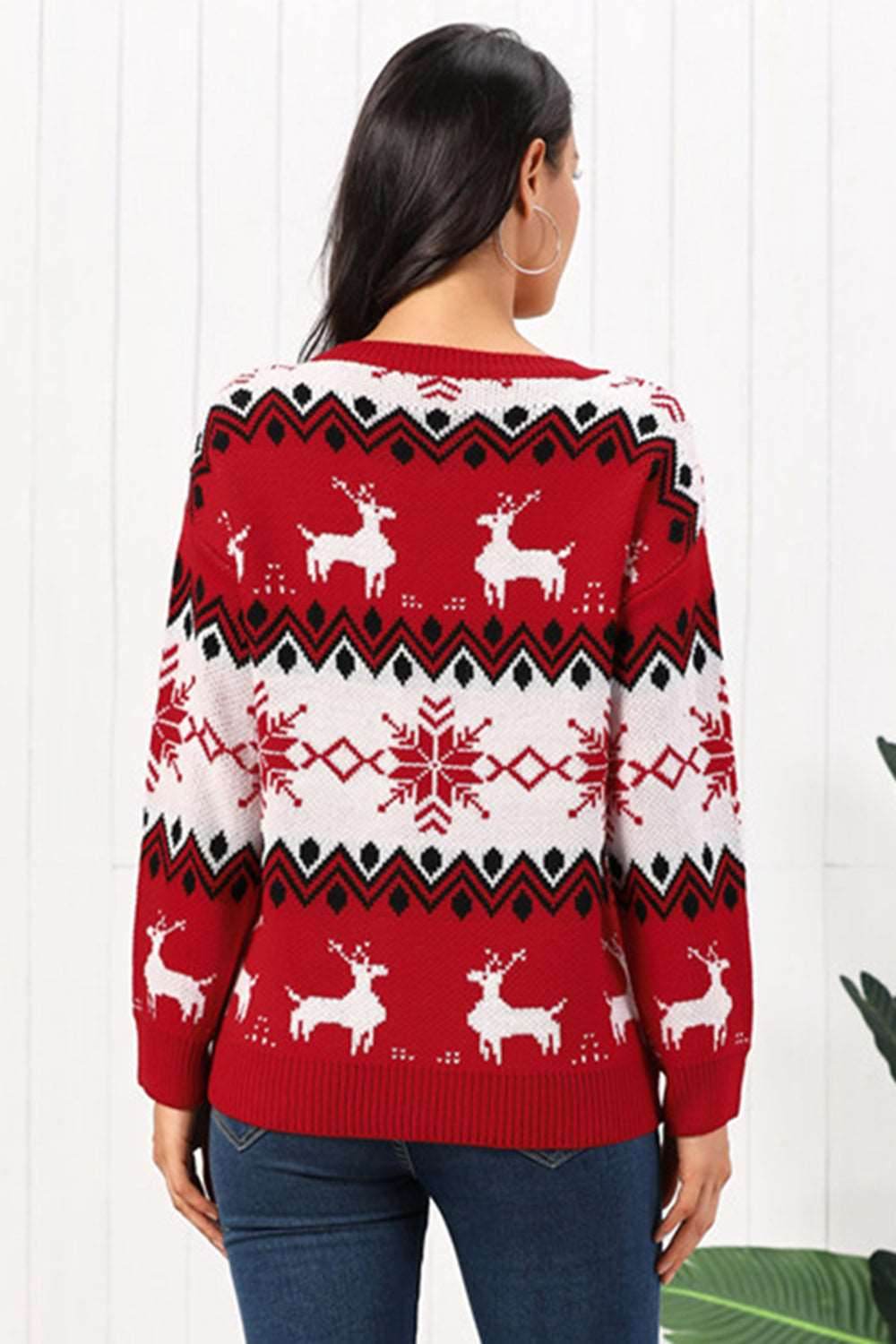 Reindeer Round Neck Sweater - Delanoir