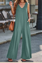 Full Size V-Neck Wide Strap Jumpsuit - Delanoir